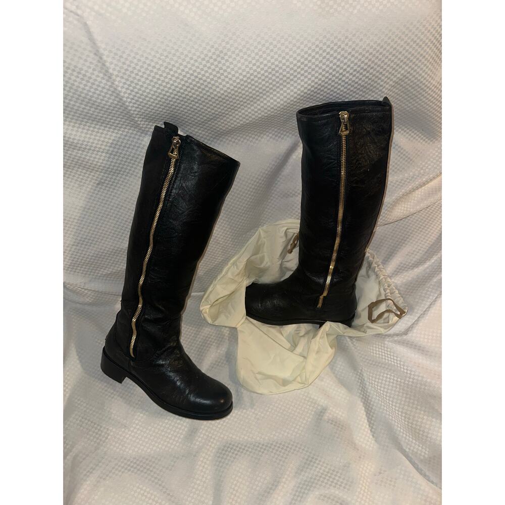 Jimmy Choo Black & Gold Tall Boots. Sz 40 - Picture 4 of 16